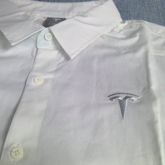 Tesla Motor Co Button Up Long Sleeve Shirt White Embroidered Logo Men's XL - Picture 5 of 8